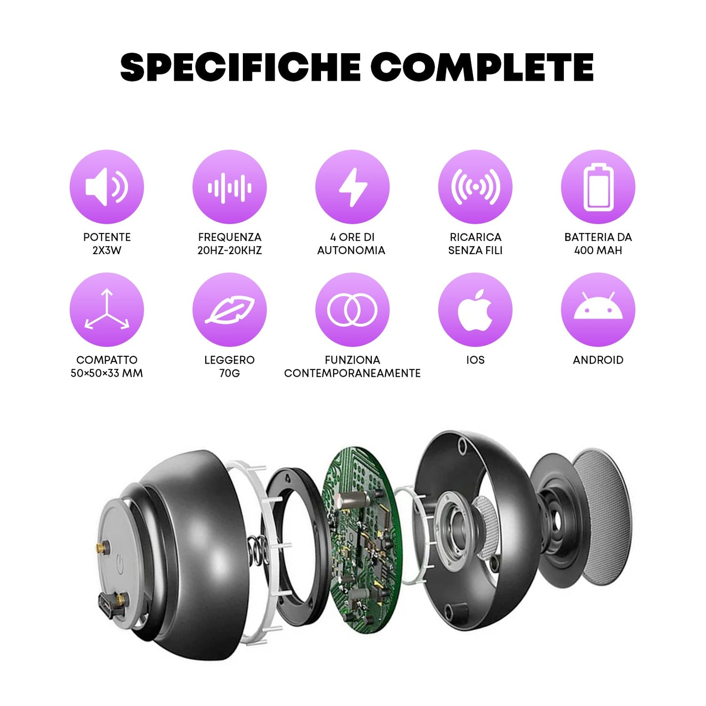 Mini Altoparlante duo Bluetooth con stazione di ricarica magnetica Jedee's