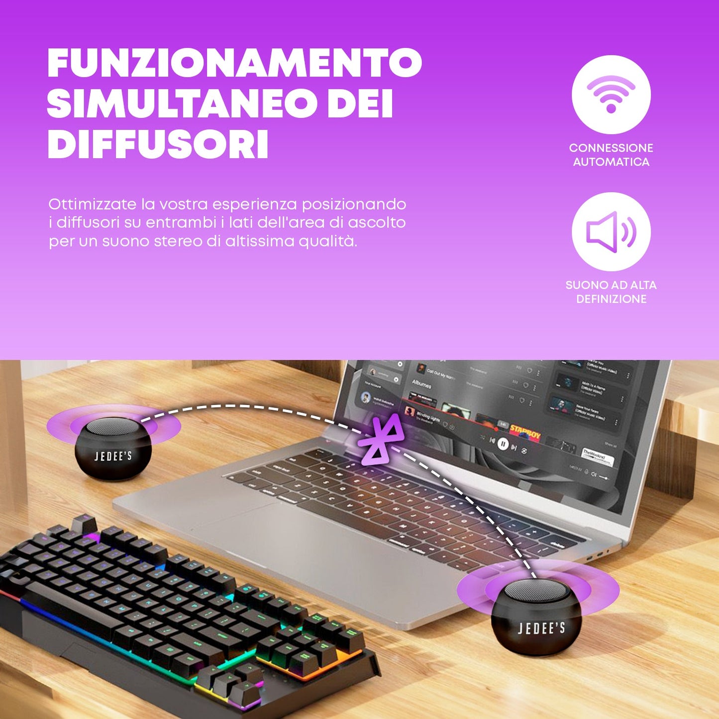Mini Altoparlante duo Bluetooth con stazione di ricarica magnetica Jedee's