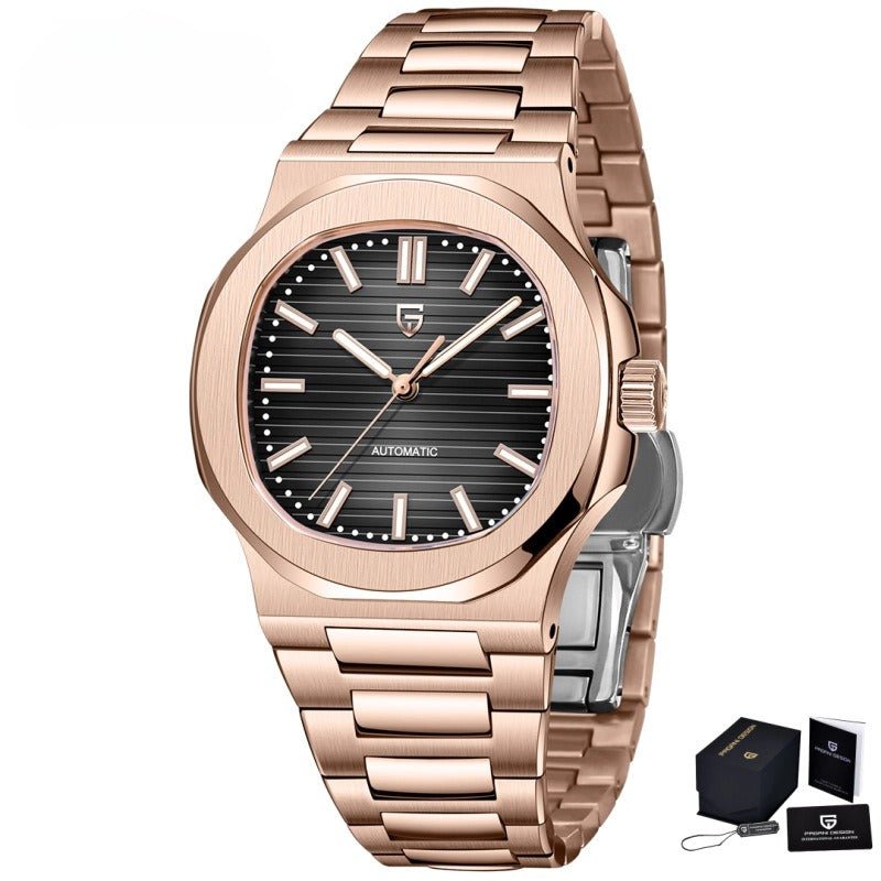 Men's Stainless Steel Automatic Mechanical Waterproof Barrel - shaped Wristwatch - VIDEOPROJECTEUR - Men's Stainless Steel Automatic Mechanical Waterproof Barrel - shaped Wristwatch