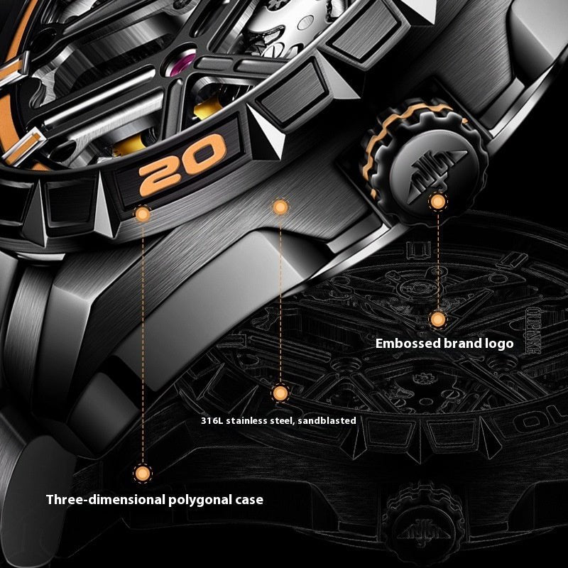 Sports Automatic Men's Mechanical Hollow Waterproof Watch - VIDEOPROJECTEUR - Sports Automatic Men's Mechanical Hollow Waterproof Watch